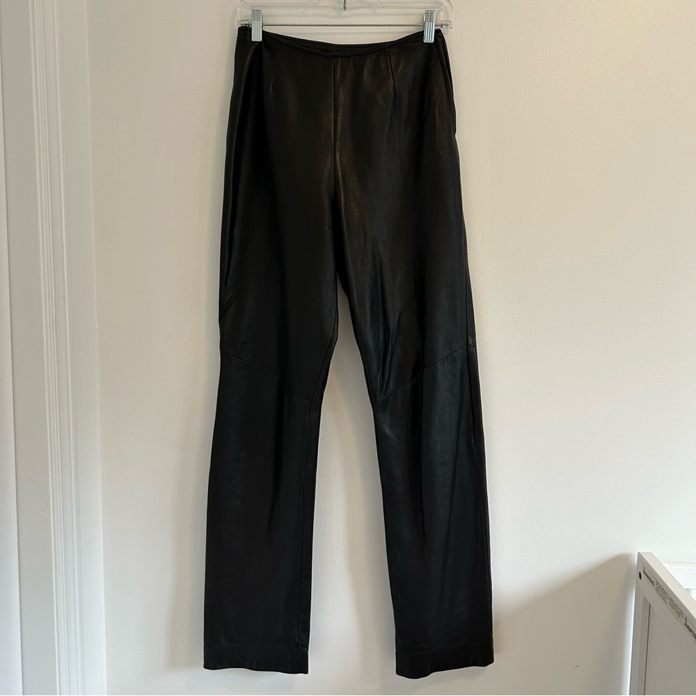 DANIER 100% Leather High Rise Straight Leg Pants Black Size 4